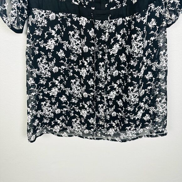 Bongo Black 3/4 Sleeve Mini A-line Dress Size M Floral Adjustable Waist Lined - Picture 4 of 11